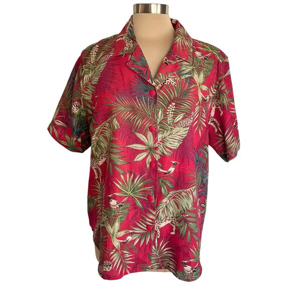 Erin London VTG  Silk Linen Jungle Print Button Up Shirt XL Novelty Print Safari - Picture 1 of 11